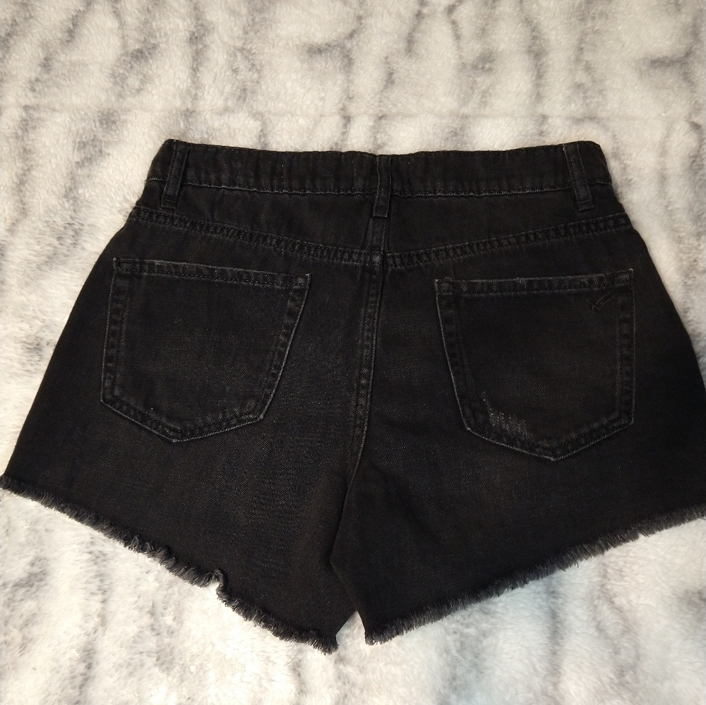 William Rast Black High Rise Distressed Button Fly Shorts - Picture 5 of 8